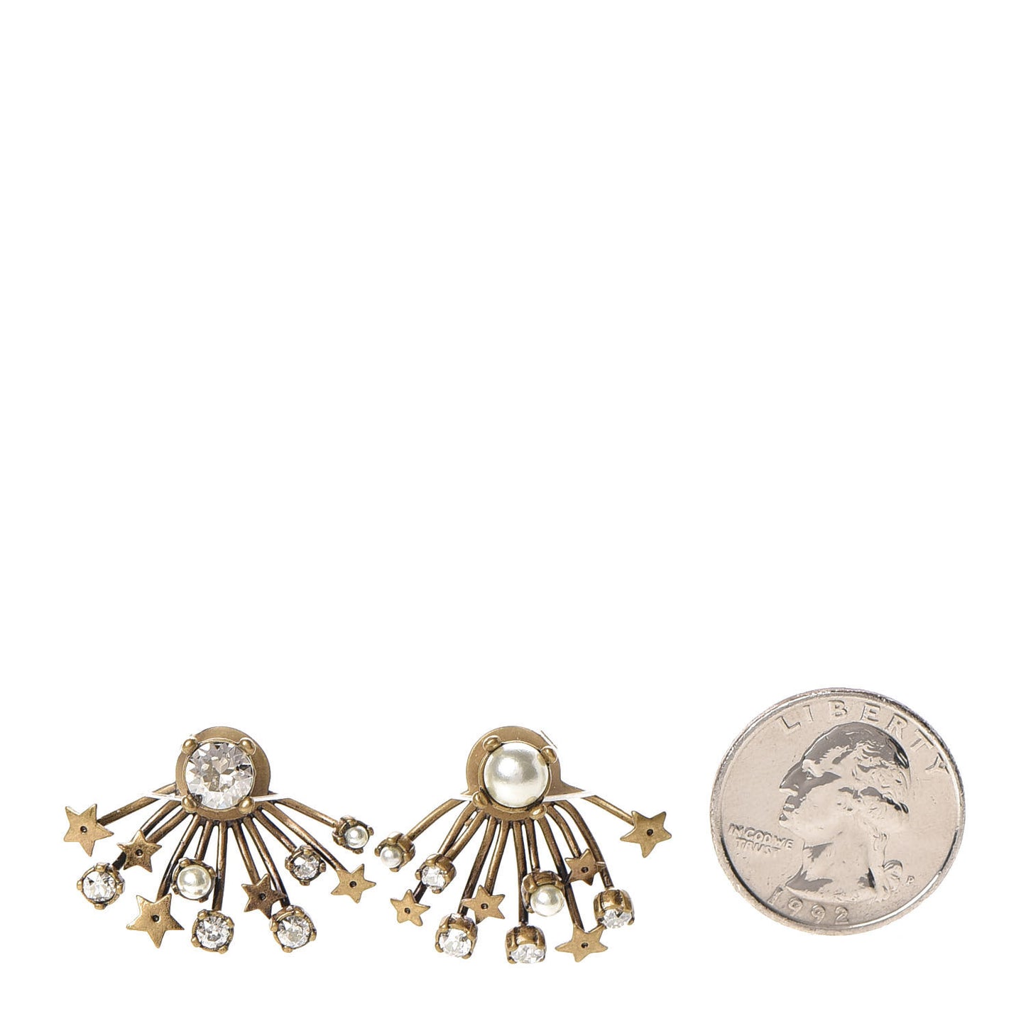 Crystal Pearl Star Earrings Aged Gold
