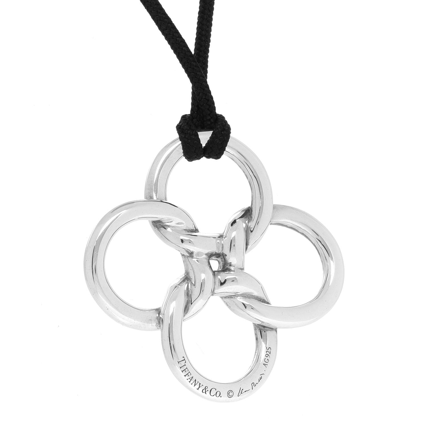 Tiffany Sterling Silver Elsa Peretti Quadrifoglio Pendant Cord Necklace 4 of 5