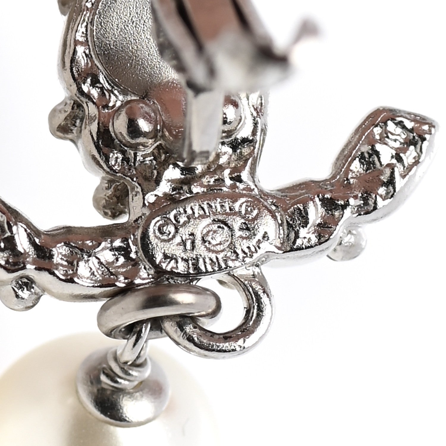 Chanel Gripoix Crystal Pearl CC Drop Earrings Silver Multicolor 4 of 4