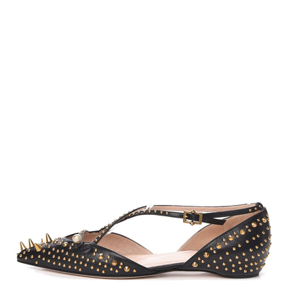 Gucci Malaga Kid Studded Pointed Toe Unia Flats 38.5 Black 1 of 10