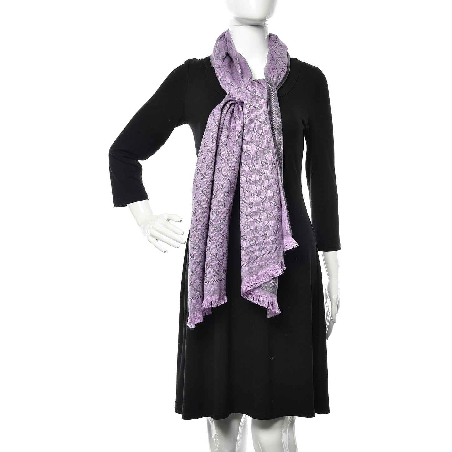 Wool GG Monogram Reversible New Sten Fringe Scarf Flannel Light Purple