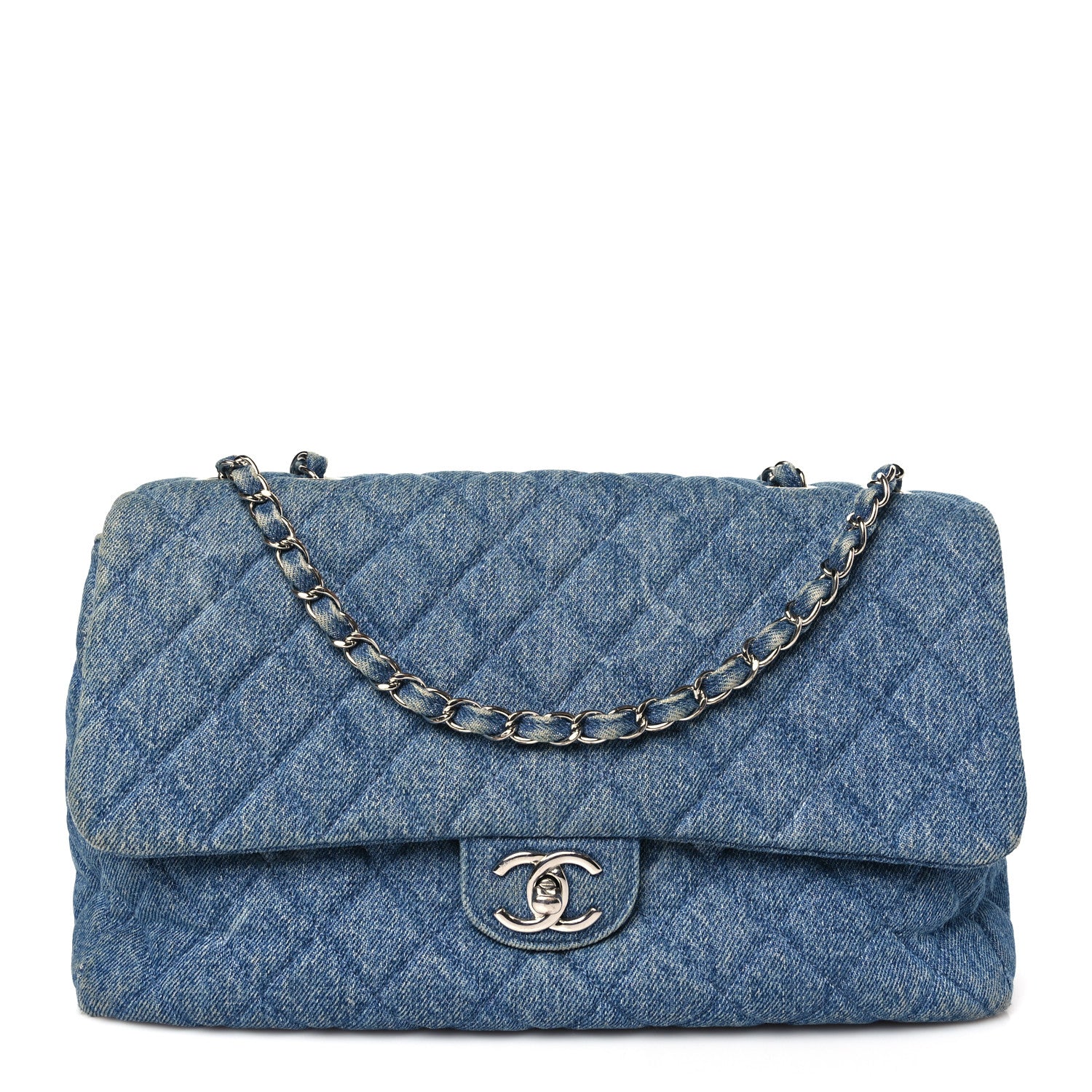 Chanel Denim Quilted CC Print Jumbo Single Flap Blue 1 of 11