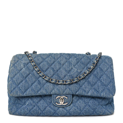 Chanel Denim Quilted CC Print Jumbo Single Flap Blue 1 of 11