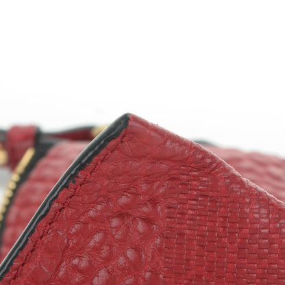 Burberry Signature Grain Calfskin Check Embossed Peyton Crossbody Clutch Bag Military Red 9 of 10