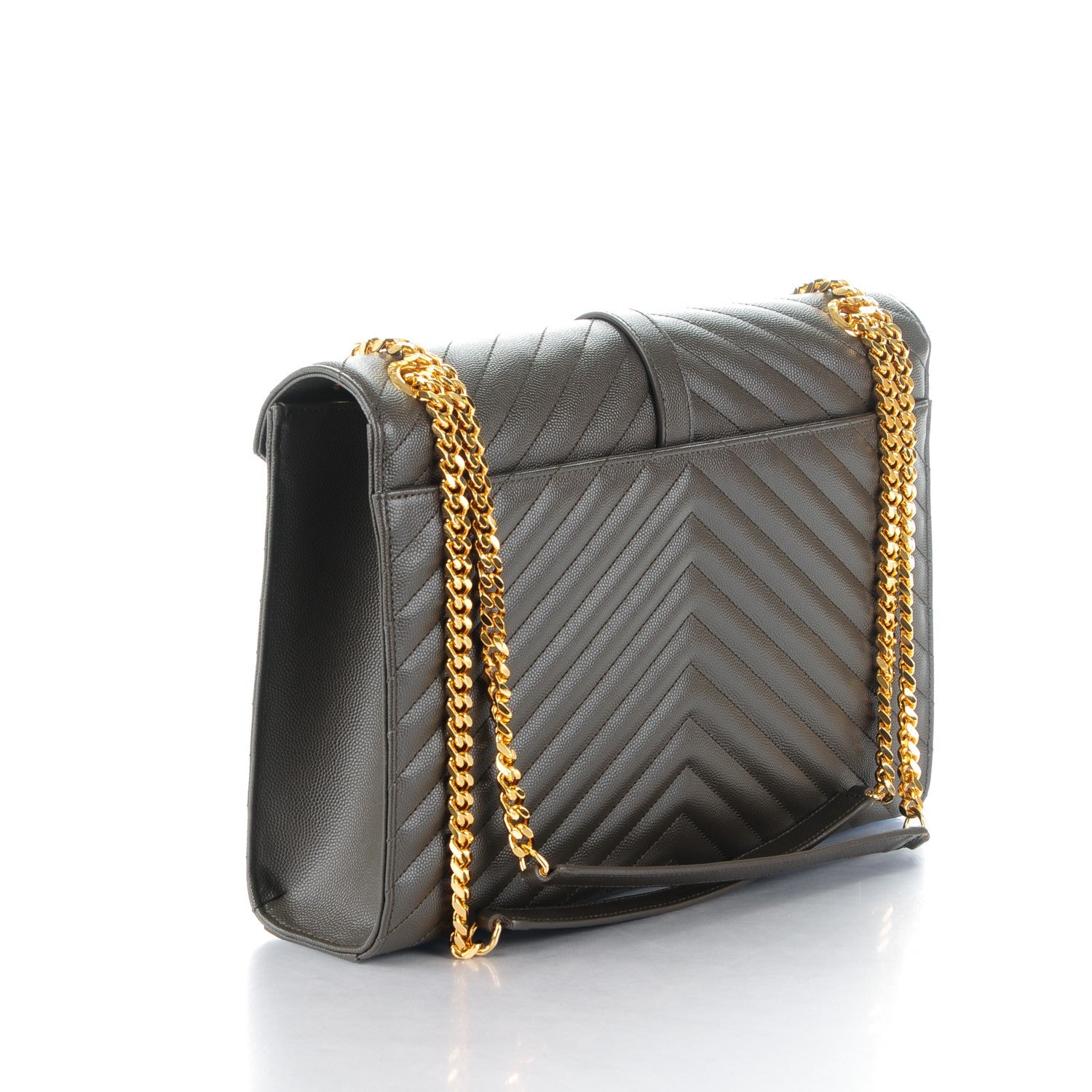 Saint Laurent Grain De Poudre Matelasse Chevron Large Monogram Satchel Bronze 3 of 7