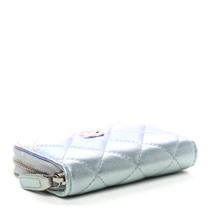 Chanel Gradient Metallic Calfskin Quilted Zip Around Coin Purse Wallet Silver Blue Yellow Purple 4 of 7