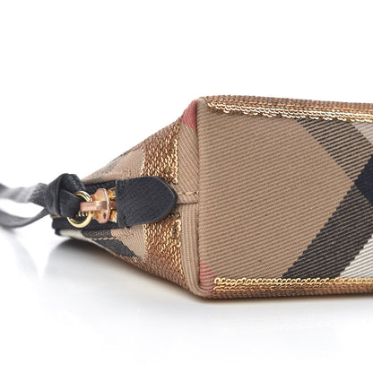 Burberry House Check Sequin Peyton Pouch Bag Gold Black 8 of 9