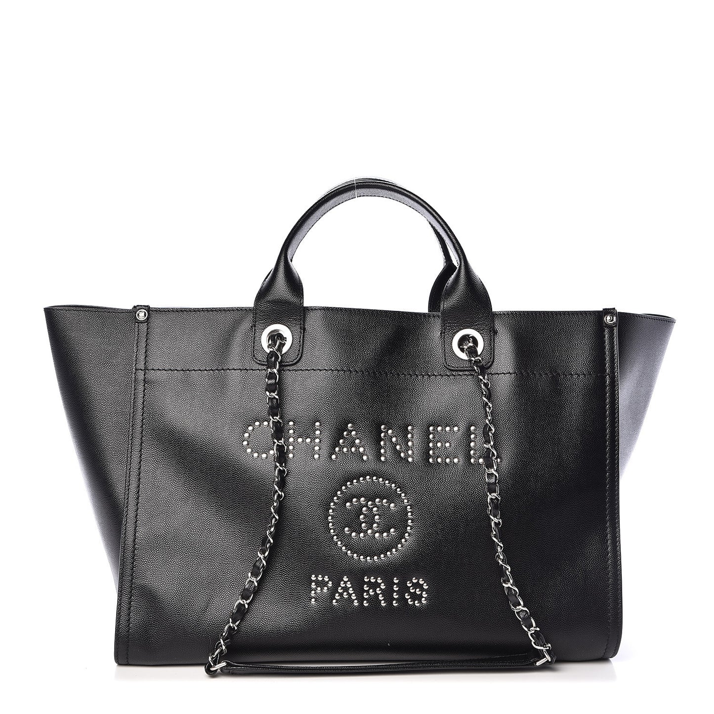 Caviar Medium Studded Deauville Tote Black