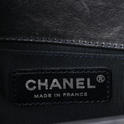 Chanel Shiny Goatskin Quilted Small Boy Top Handle Flap Navy Blue 6 of 14