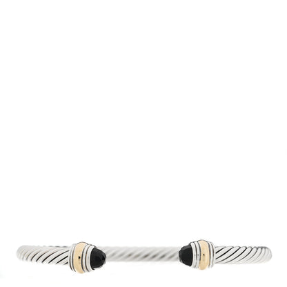 David Yurman Sterling Silver 14K Yellow Gold Black Onyx 5mm Cable Classics Bracelet 1 of 4