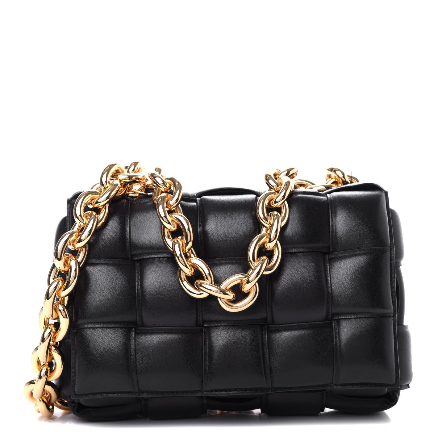 Lambskin Maxi Intreccio Padded Chain Cassette Crossbody Bag Black