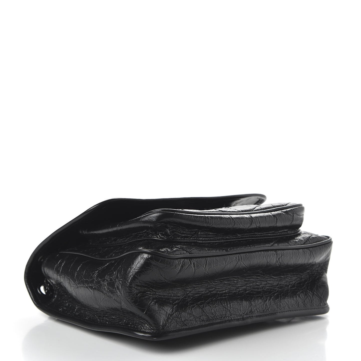 Crinkled Calfskin Matelasse Monogram Medium Niki Chain Satchel Black