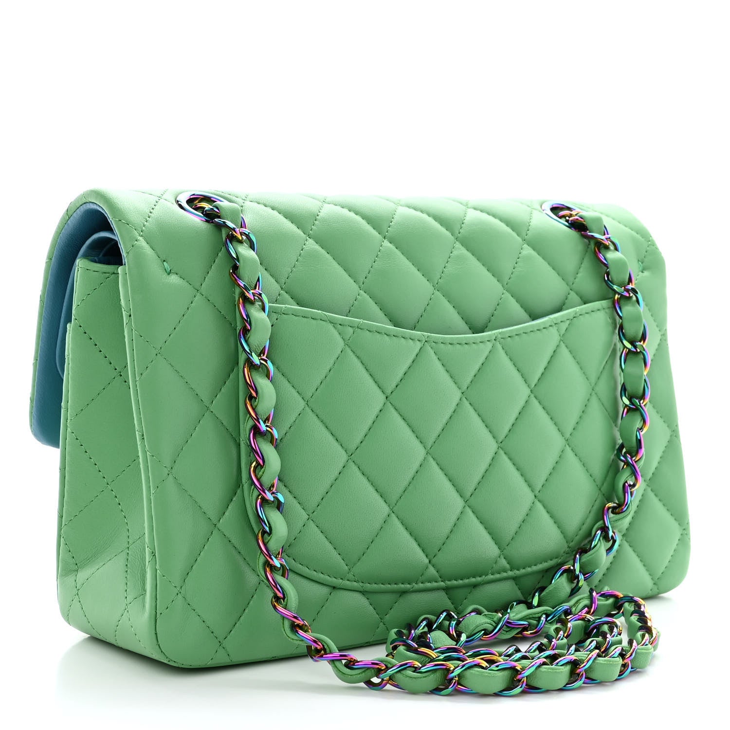 Chanel Lambskin Quilted Small Double Flap Green Blue 2 of 10