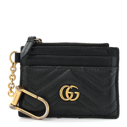 Gucci Calfskin Matelasse Chevron GG Marmont Key Case Card Holder Black 1 of 10