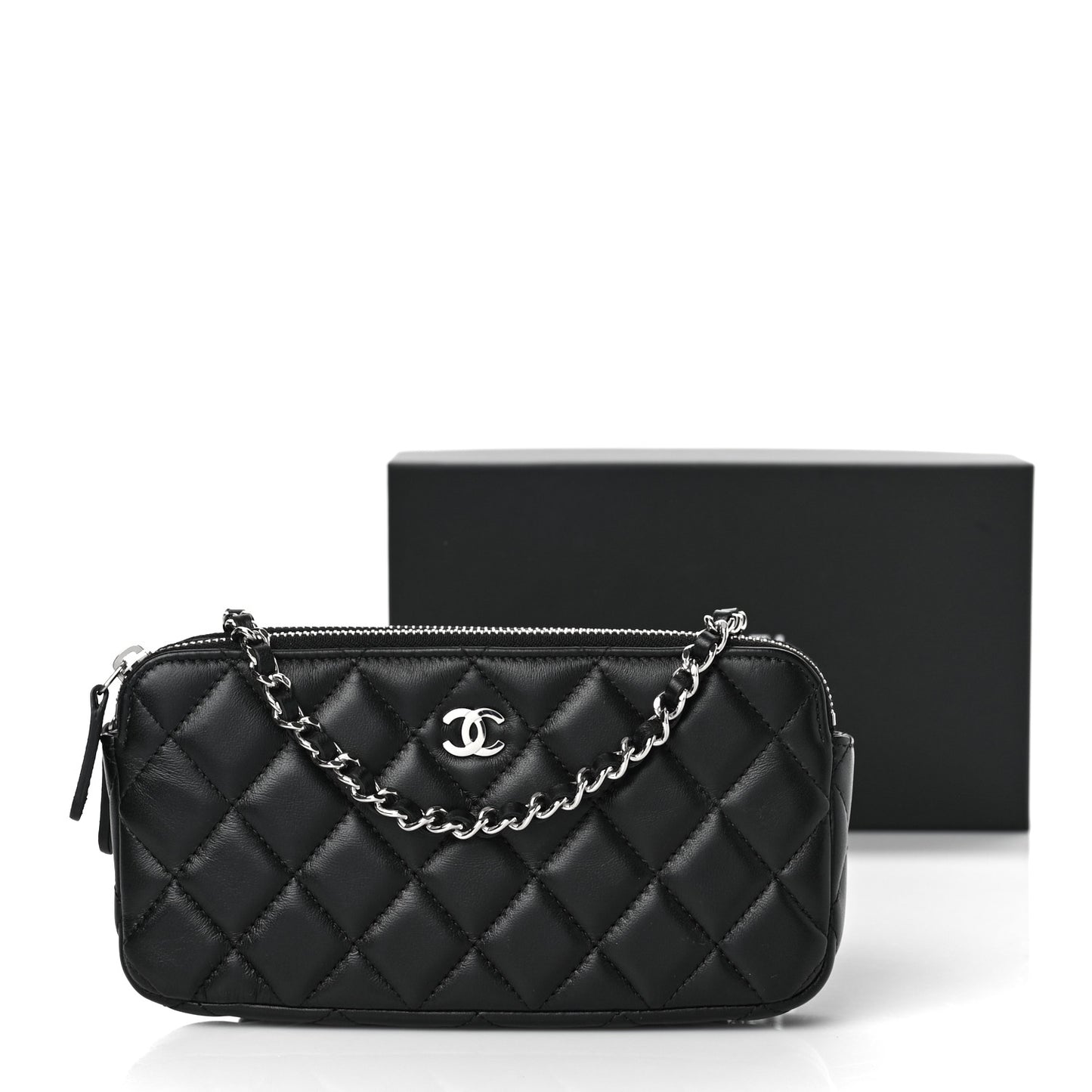 Lambskin Quilted Small Clutch With Chain Black