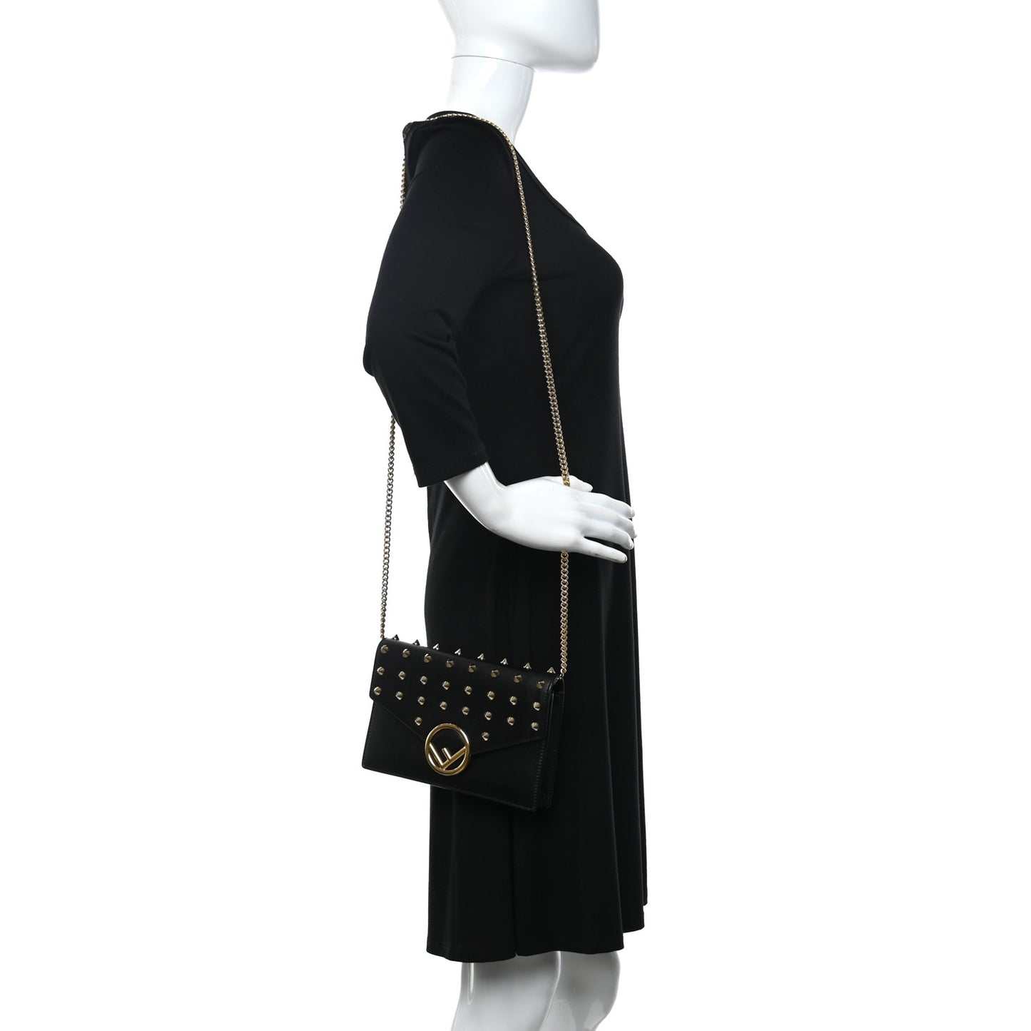 Vitello Liberty F is Fendi Studded Medium Envelope Wallet on Chain Black
