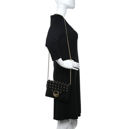 Fendi Vitello Liberty F is Fendi Studded Medium Envelope Wallet on Chain Black 2 of 10