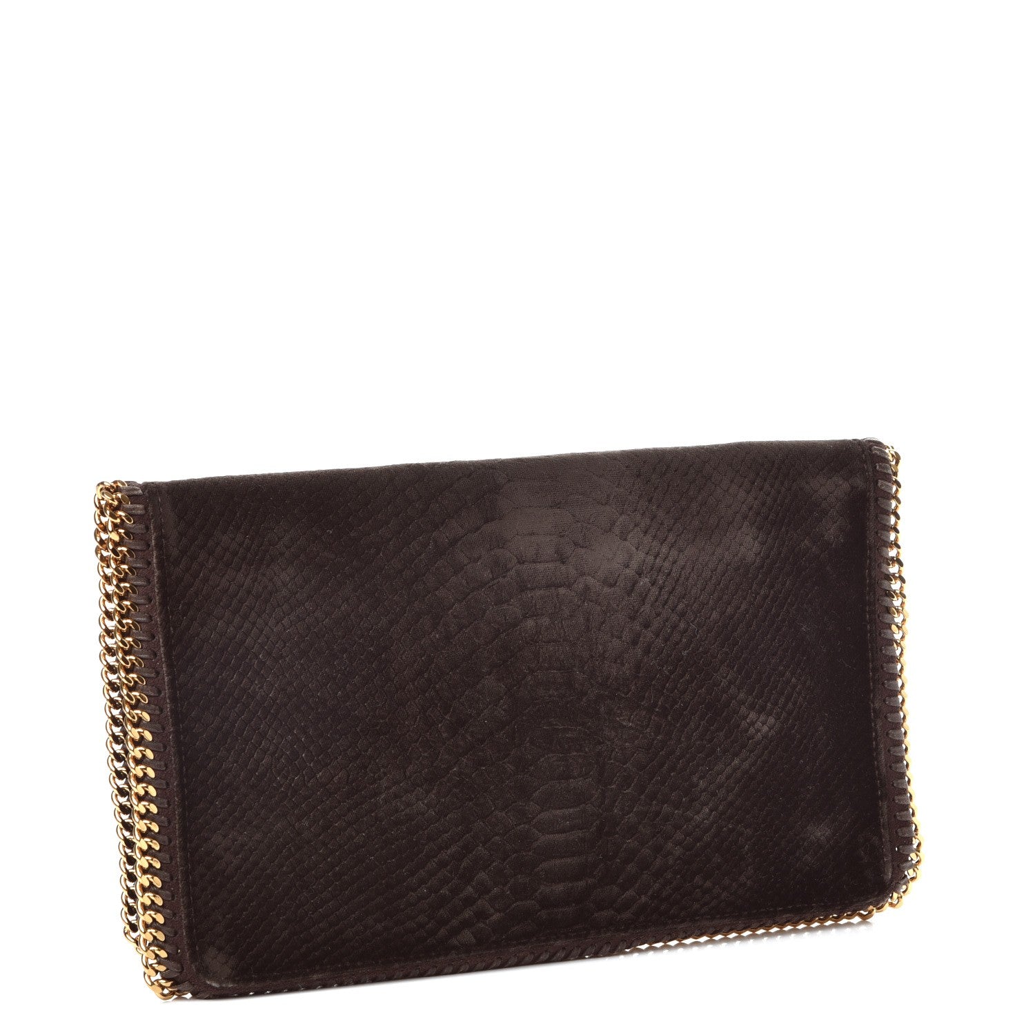 Stella McCartney Snake Embossed Velvet Falabella Fold Over Clutch Brown 4 of 9