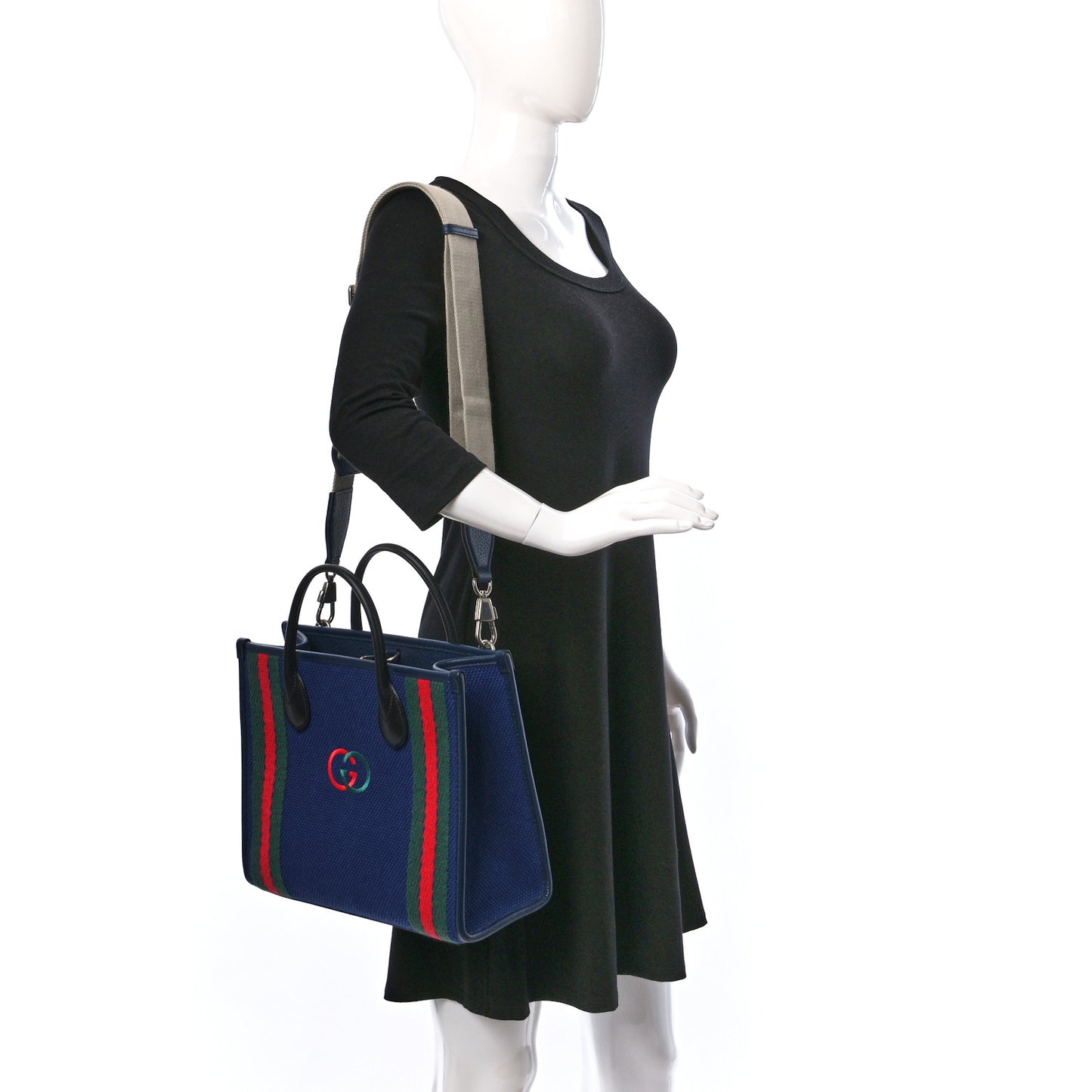 Canvas Web Interlocking GG Canvas Tote Navy