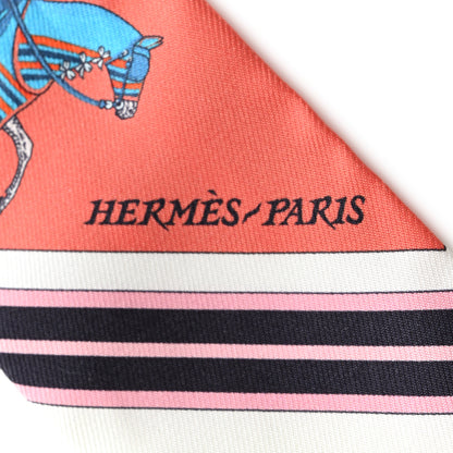 Hermes Silk Couvertures Nouvelles Twilly White Vert Orange 2 of 4