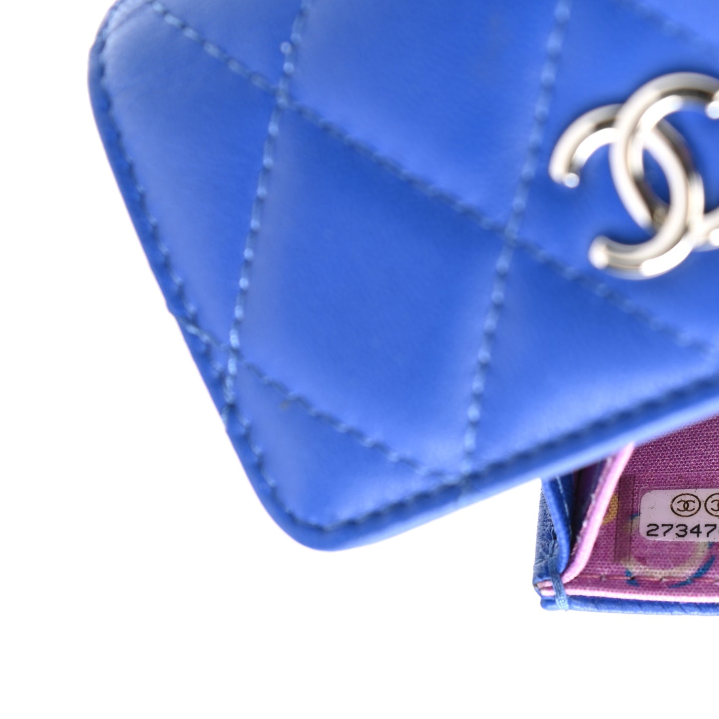Lambskin Quilted Flap Card Holder Blue