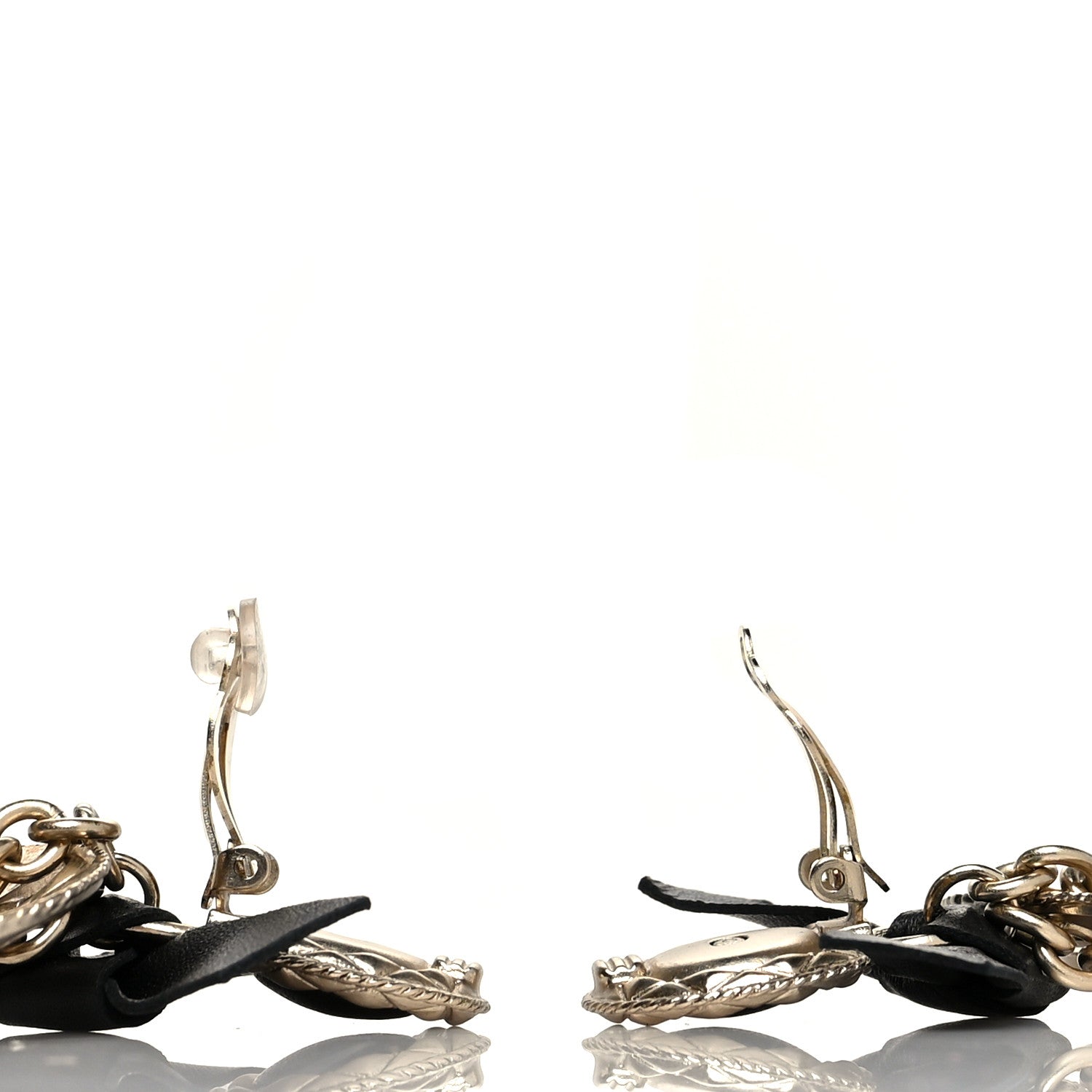 Chanel Lambskin Logo Drop Earrings Gold Black 3 of 4