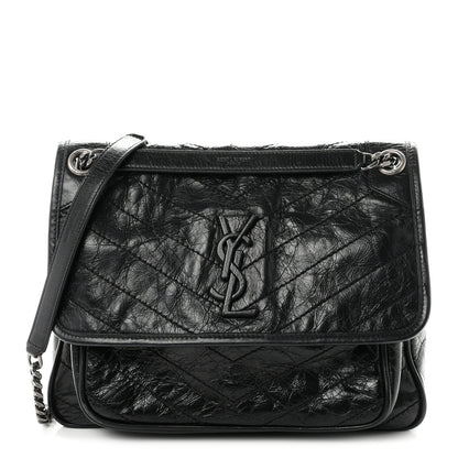 Saint Laurent Crinkled Calfskin Matelasse Monogram Medium Niki Chain Satchel Black 1 of 10