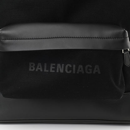 Balenciaga Calfskin Canvas Navy Backpack Black 7 of 9