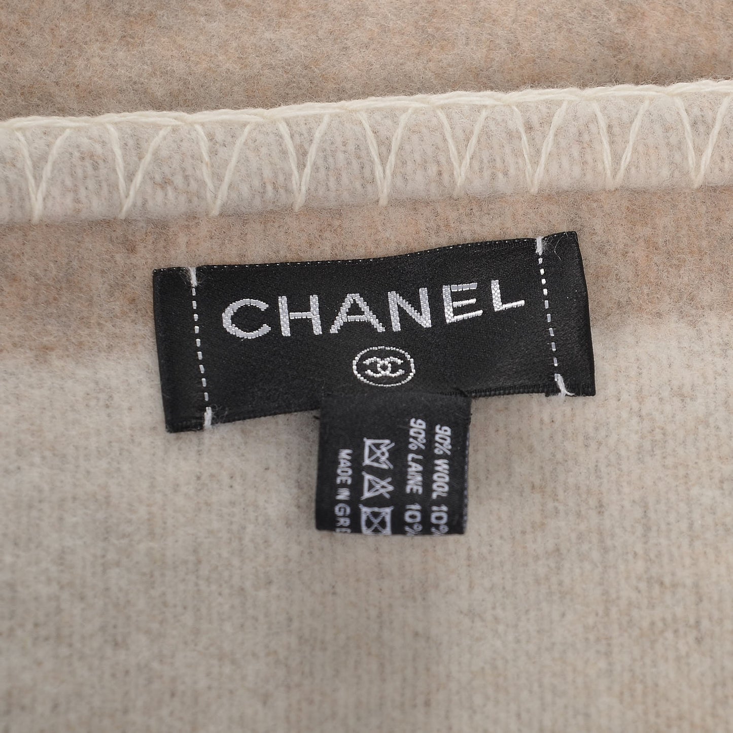 Merino Wool Cashmere CC Throw Blanket Beige White