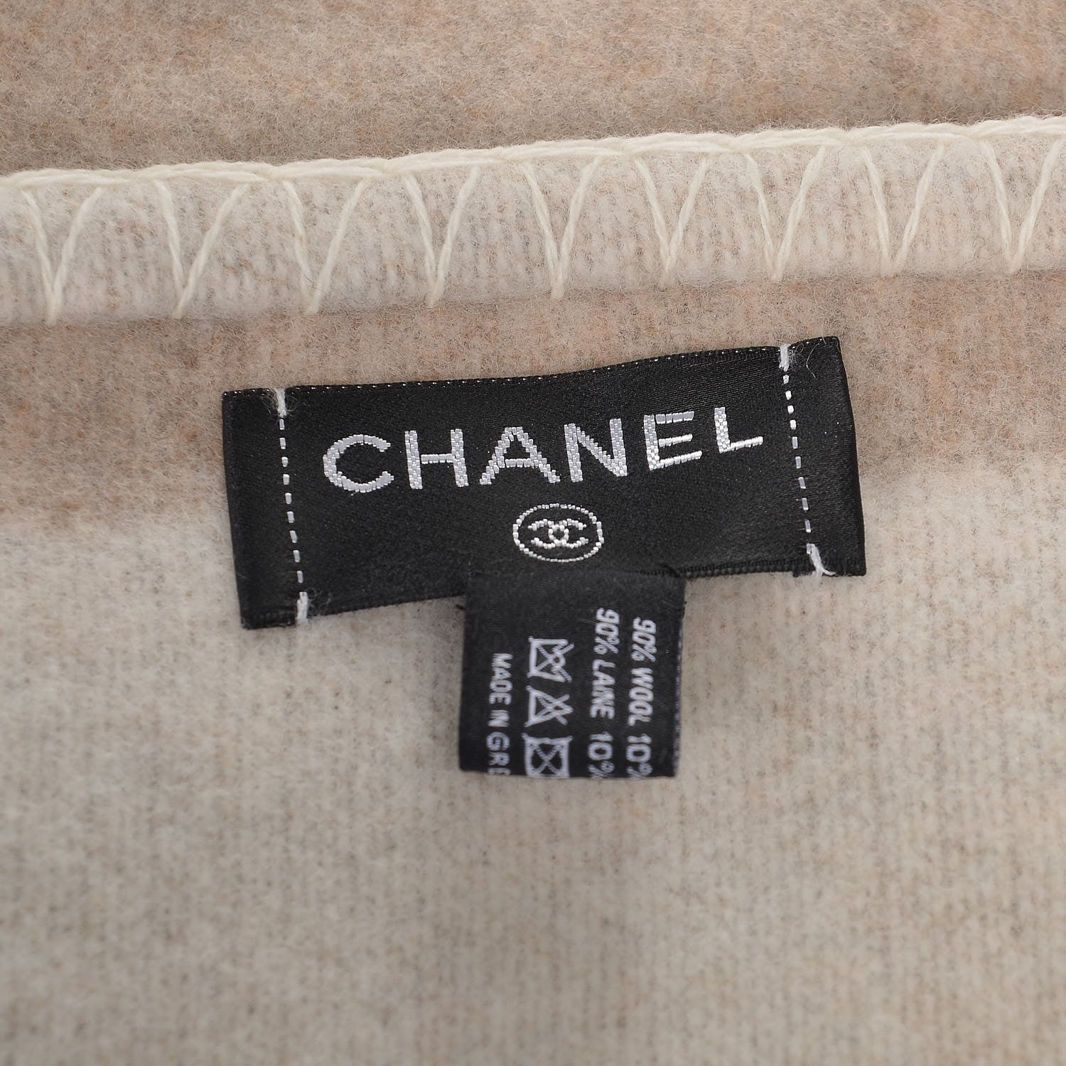 Chanel Merino Wool Cashmere CC Throw Blanket Beige White 4 of 4