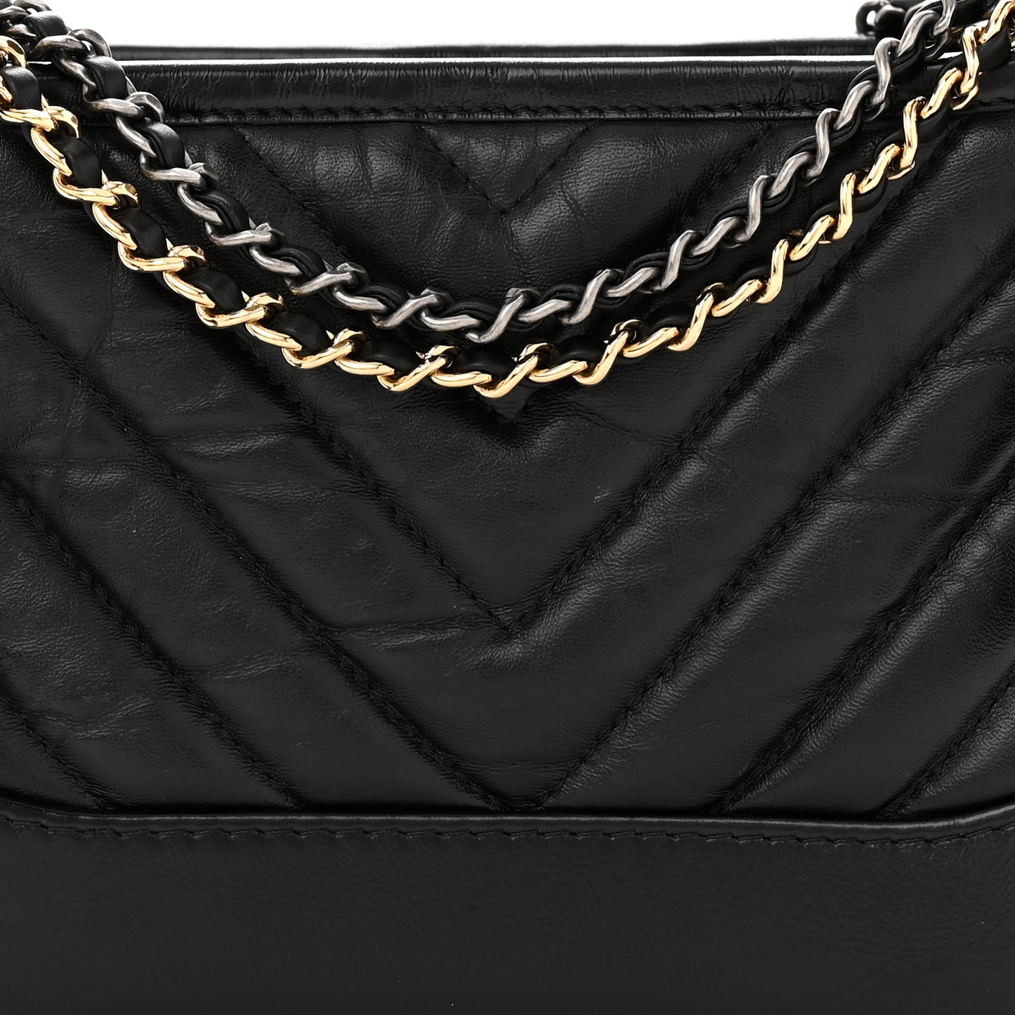 Aged Calfskin Chevron Quilted Small Gabrielle Hobo Black