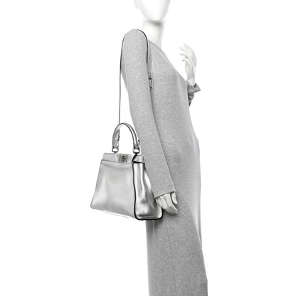 Fendi Vitello Catalan Mirror Medium Peekaboo Iconic Satchel Argento 2 of 10