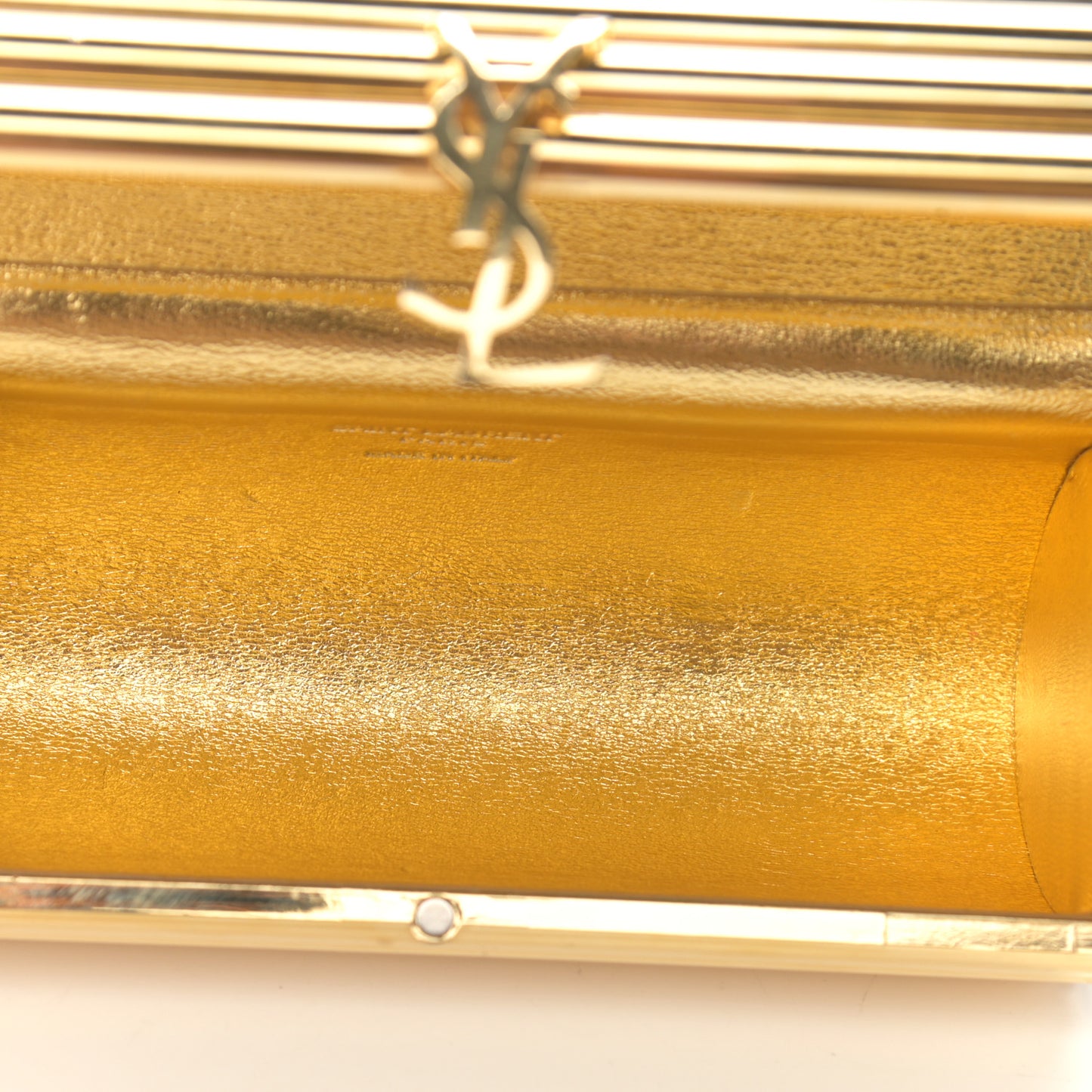 Ribbed Plexiglass Lambskin Fringe Monogram Opium Box Bag Gold