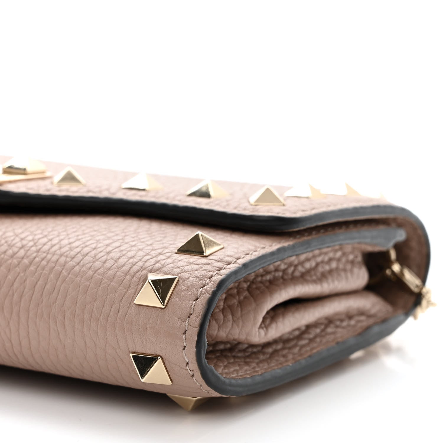 Valentino Garavani Pebbled Calfskin Rockstud Flip Lock Wallet On Chain Poudre 9 of 9