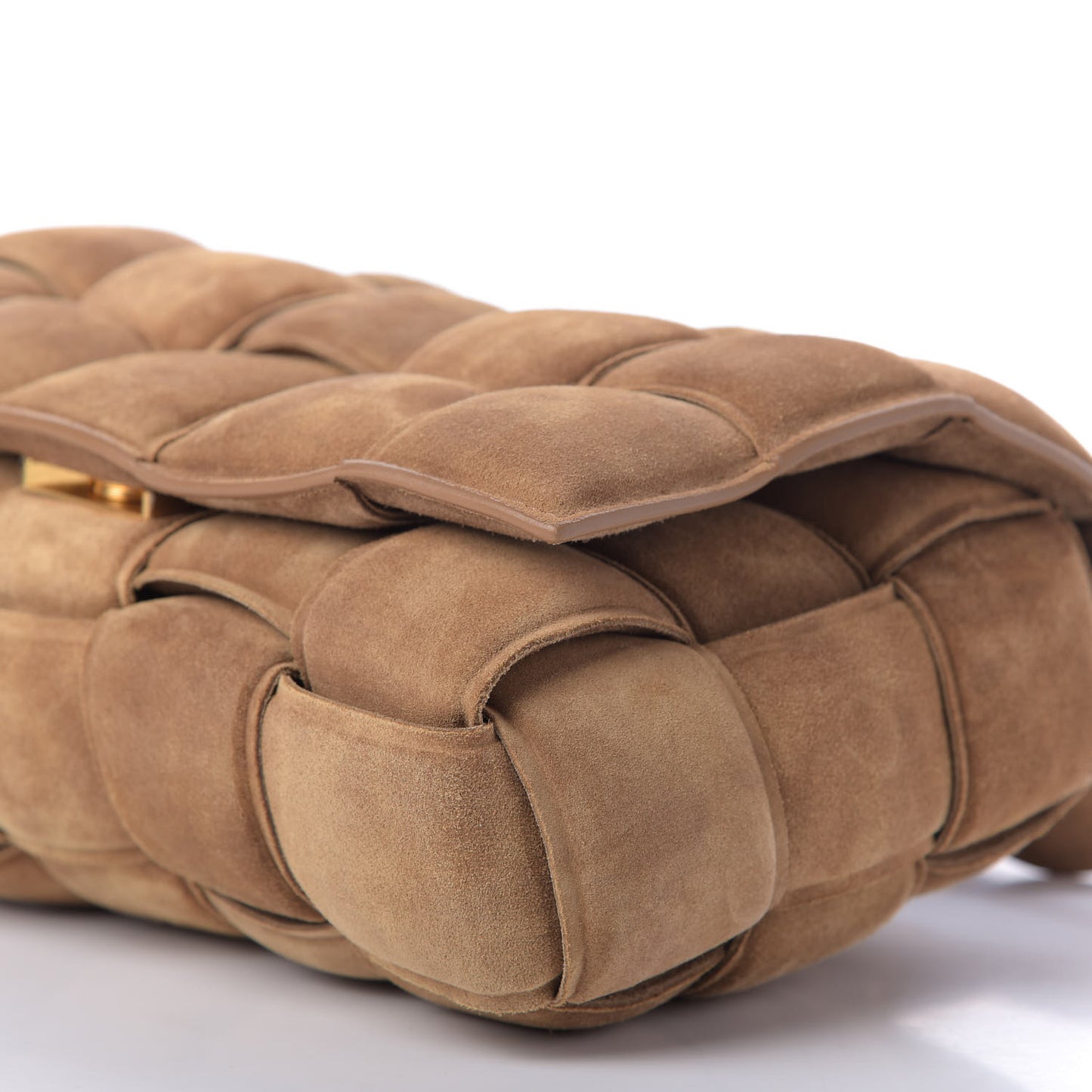 Suede Maxi Intrecciato Padded Cassette Crossbody Bag Taupe