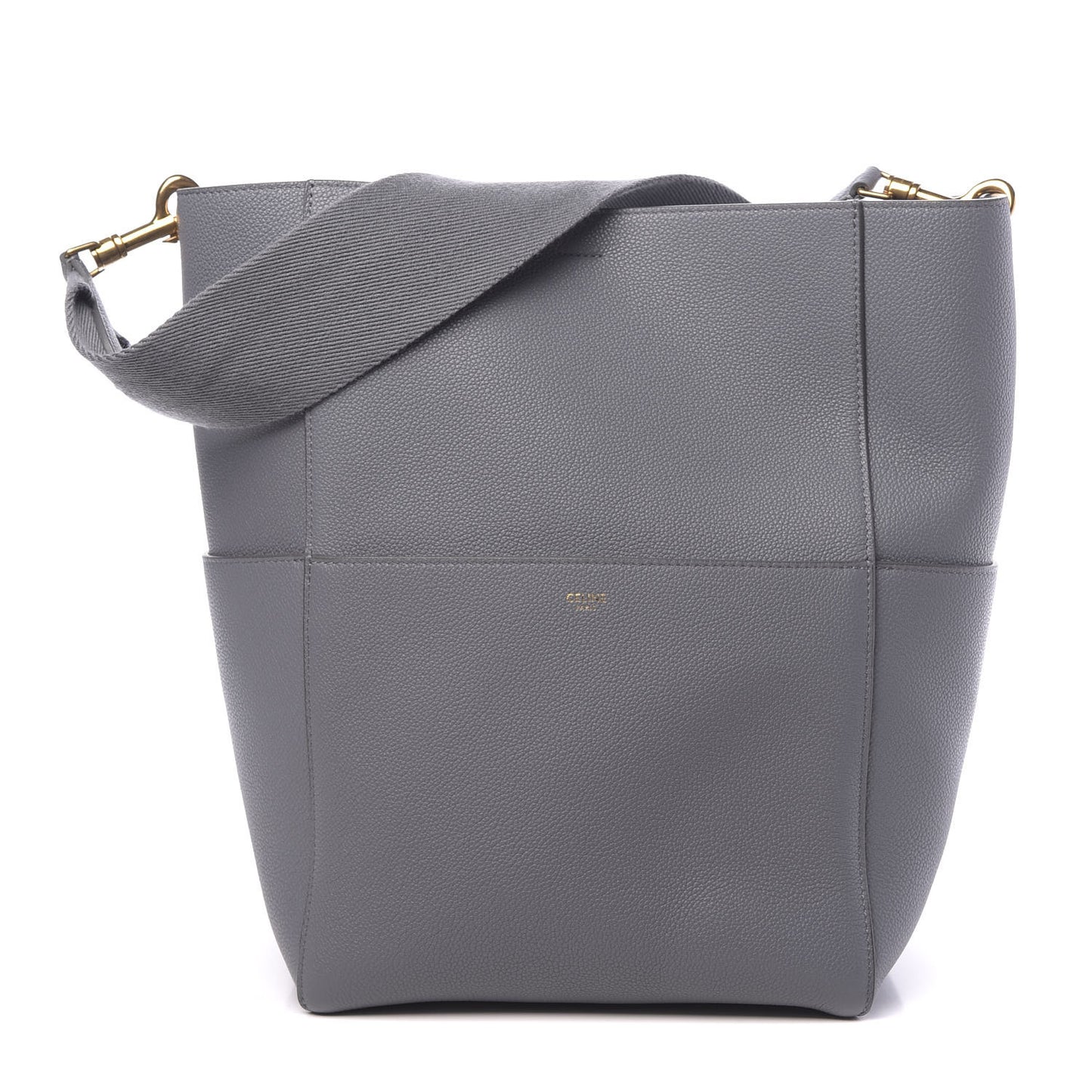 Soft Grained Calfskin Sangle Bucket Bag Grey
