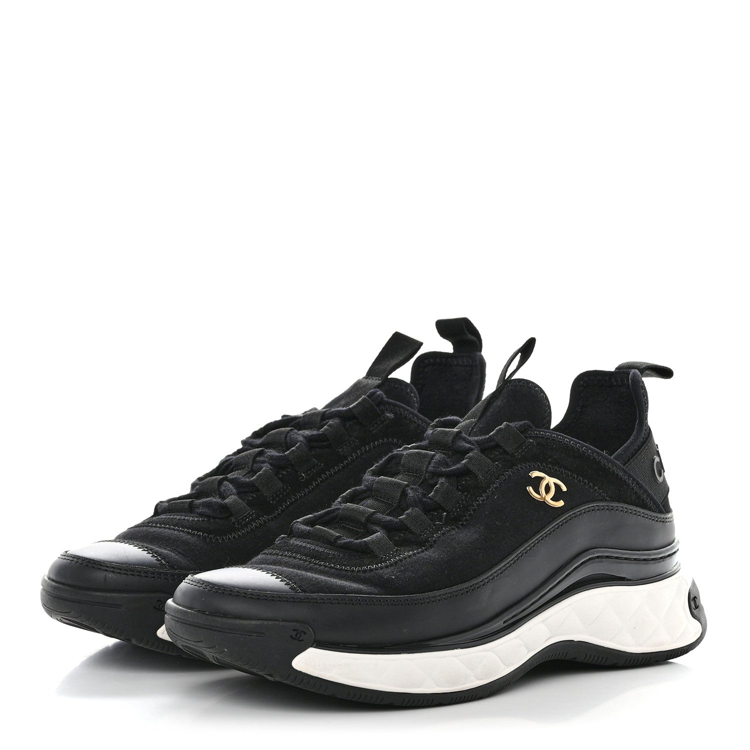 Chanel Velvet Calfskin Mixed Fibers CC Sneakers 36.5 Black 3 of 9