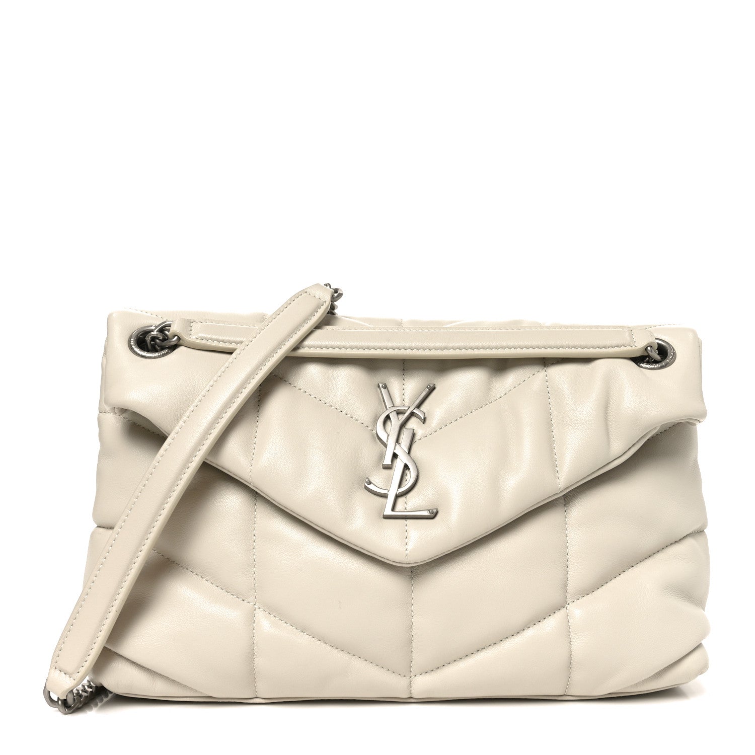 Saint Laurent Lambskin Quilted Small Loulou Puffer Monogram Chain Satchel Blanc Vintage 1 of 10
