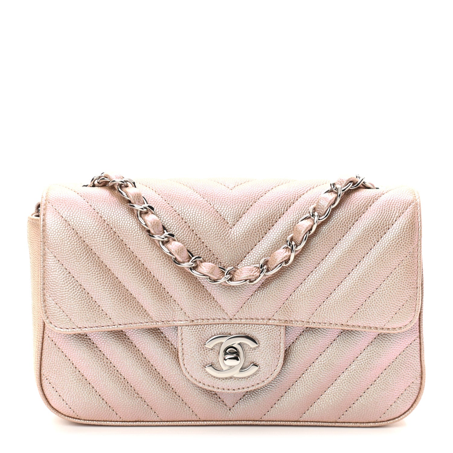 Chanel Iridescent Caviar Chevron Quilted Mini Rectangular Flap Light Gold 1 of 11