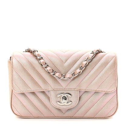 Chanel Iridescent Caviar Chevron Quilted Mini Rectangular Flap Light Gold 1 of 11