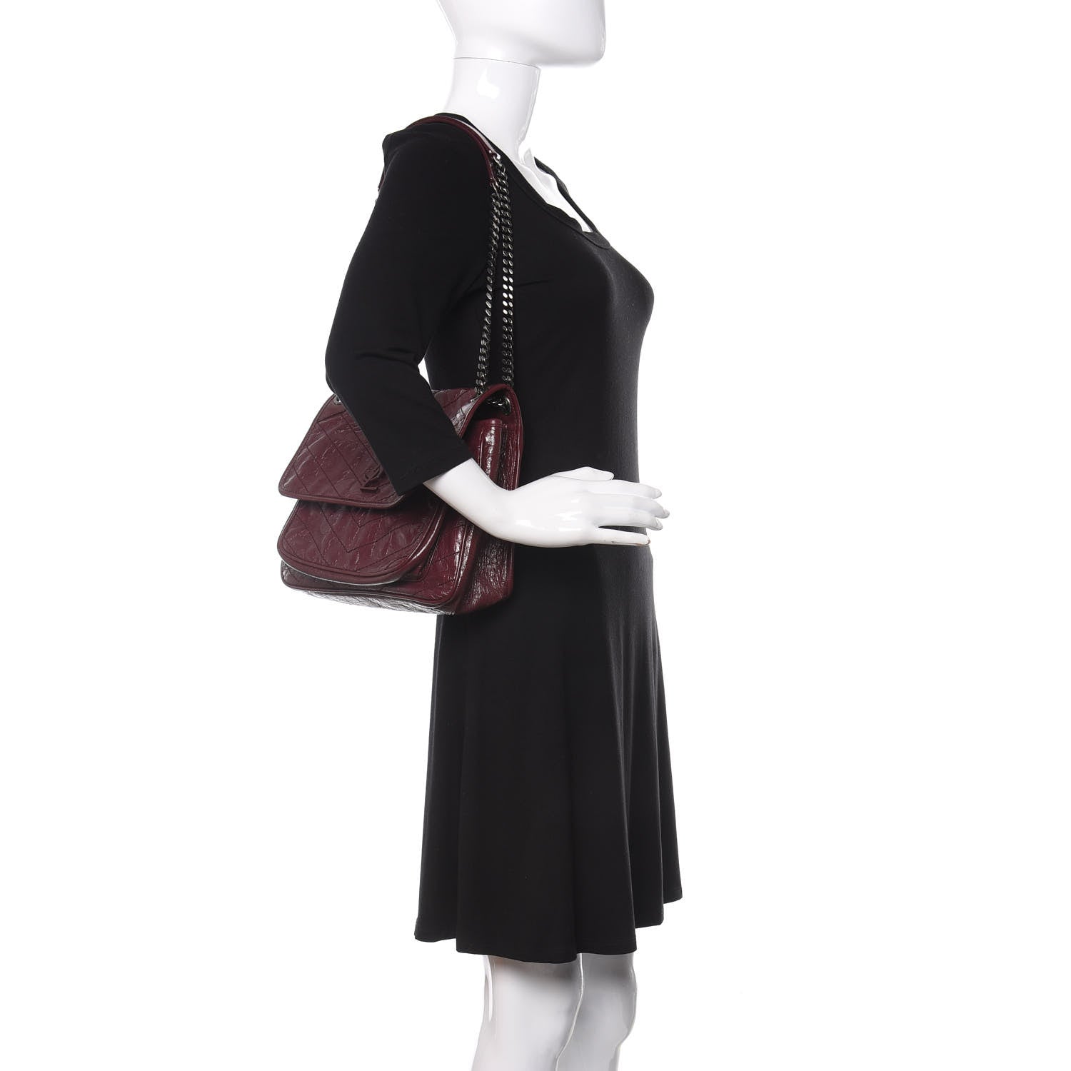 Saint Laurent Crinkled Calfskin Matelasse Monogram Medium Niki Chain Satchel Burgundy 2 of 9