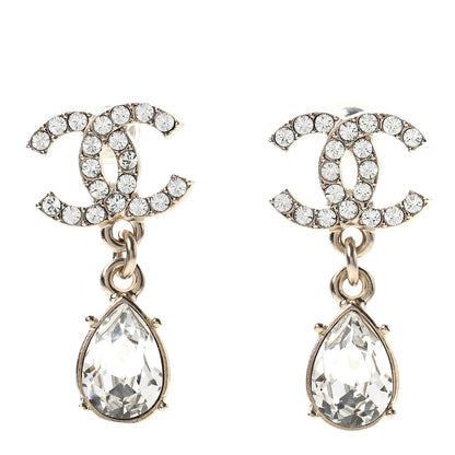 Chanel Crystal CC Tear Drop Earrings Gold 1 of 4
