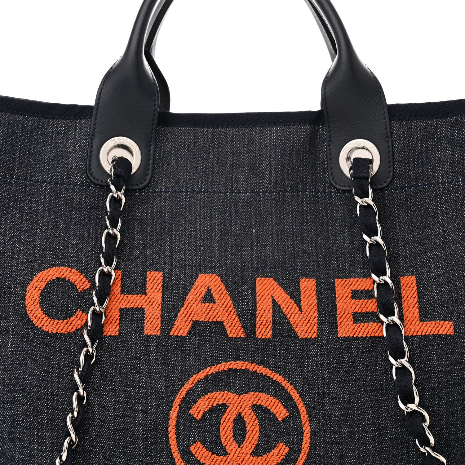 Chanel Denim Large Deauville Tote Blue Orange 8 of 10