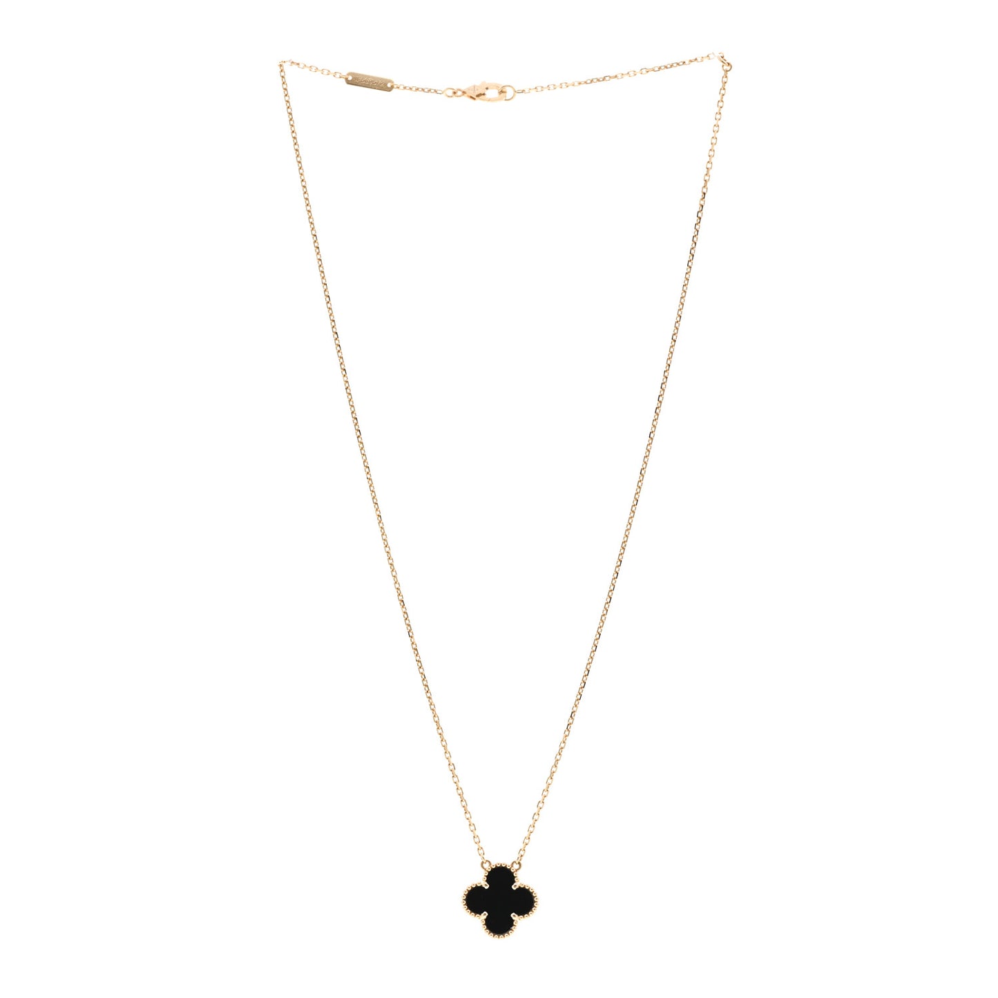 18K Yellow Gold Black Onyx Vintage Alhambra Pendant Necklace