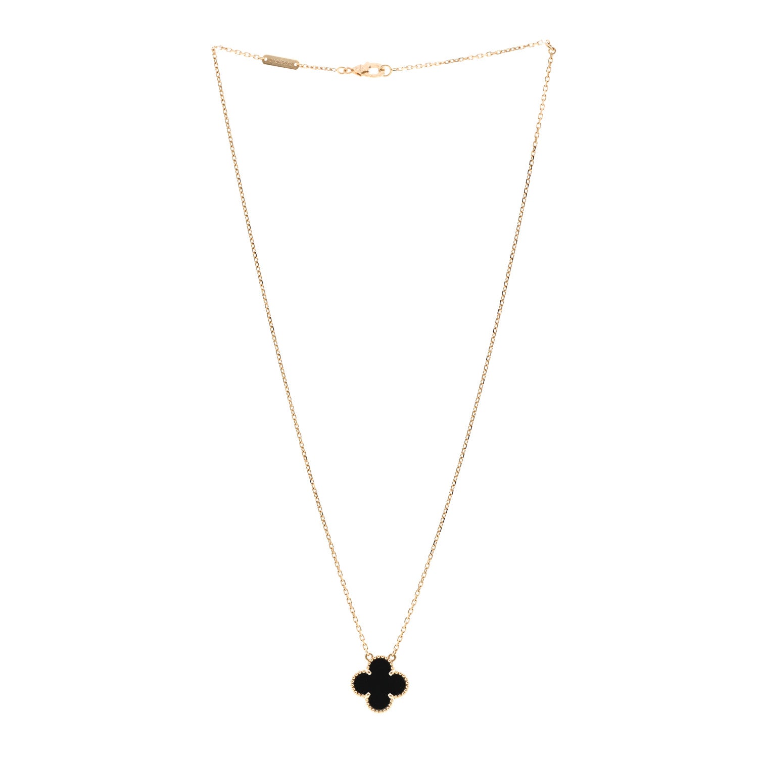 Van Cleef & Arpels 18K Yellow Gold Black Onyx Vintage Alhambra Pendant Necklace 3 of 6