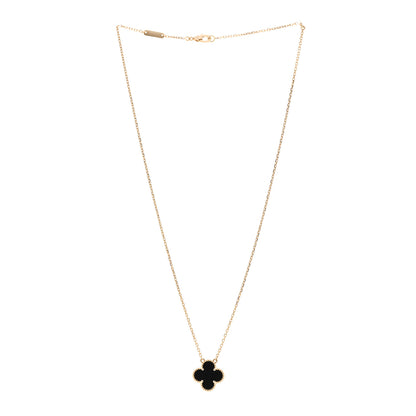 Van Cleef & Arpels 18K Yellow Gold Black Onyx Vintage Alhambra Pendant Necklace 3 of 6