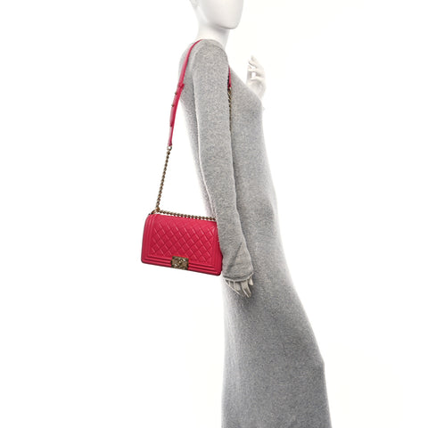 Lambskin Quilted Medium Boy Flap Fuchsia