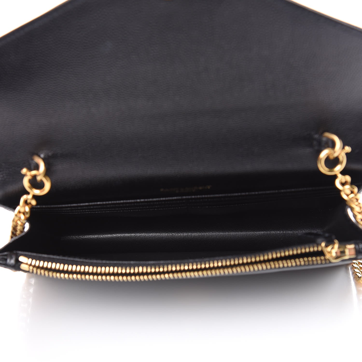 Saint Laurent Grain De Poudre Matelasse Chevron Monogram Envelope Chain Wallet Black 5 of 11