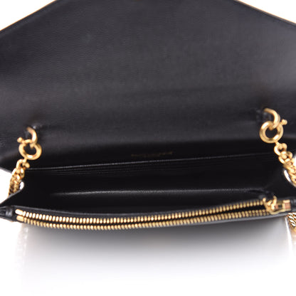 Saint Laurent Grain De Poudre Matelasse Chevron Monogram Envelope Chain Wallet Black 5 of 11