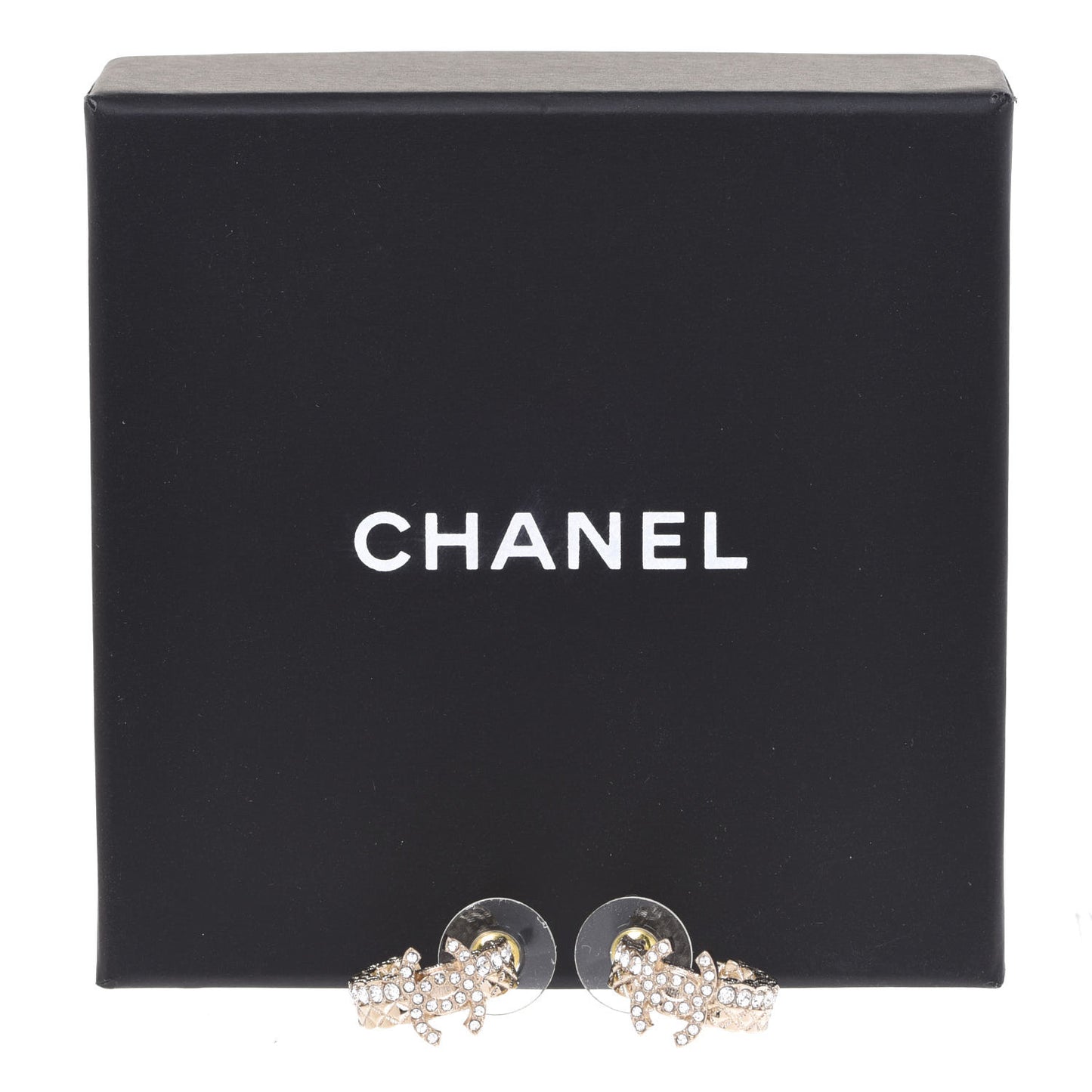 Crystal Quilted CC Hoop Earrings Gold
